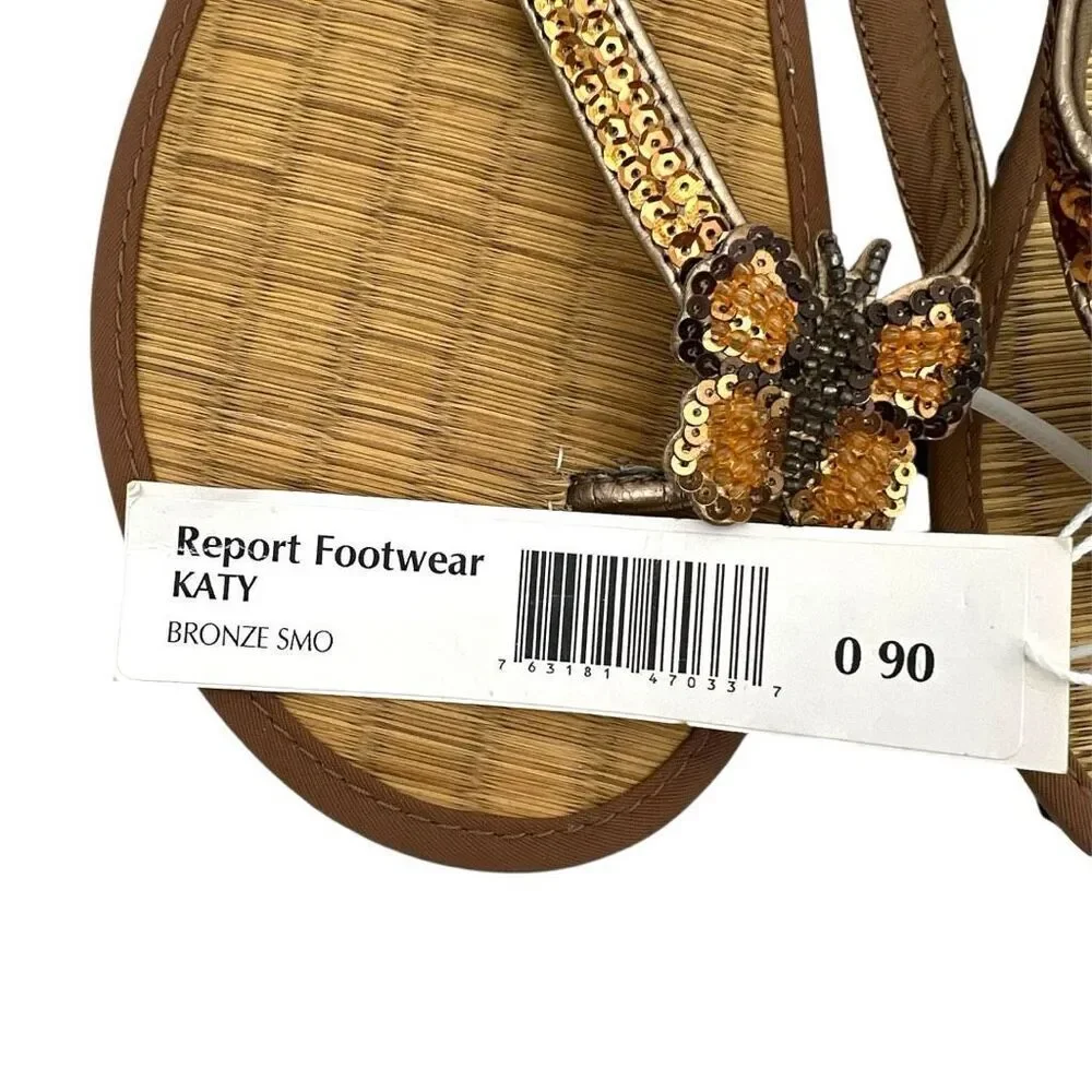 NWT REPORT Women's Katy Sequined Butterfly Flip Flop Sandals Bronze Size 9M